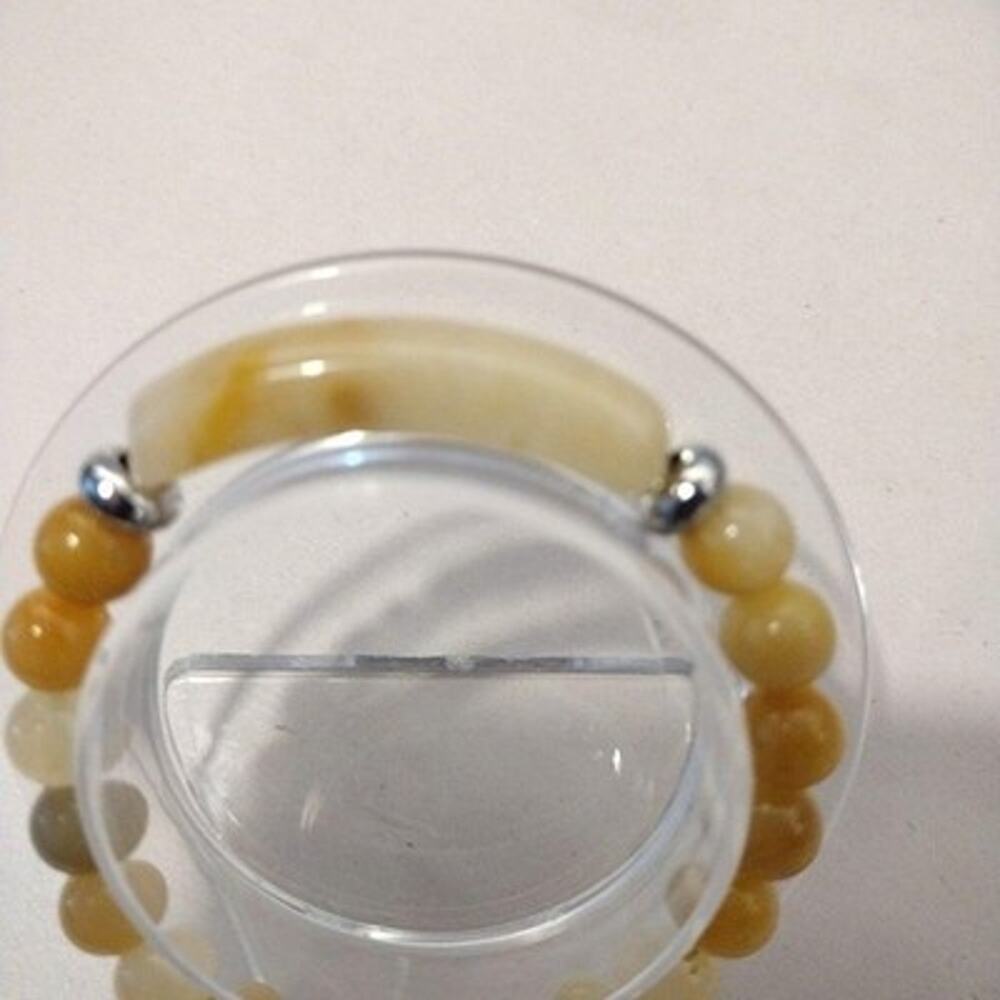 Yellow Stone Beaded Stretch Bracelet Silver Tone Bar Womens Fashion Jewelry